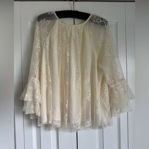 LOFT Cream Lace Bell Sleeve Blouse